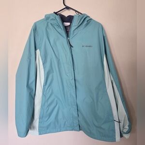 Columbia Women's Light Teal Hooded Rain Jacket